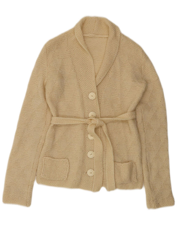 Suéter Cardigan Feminino Vintage UK 14 Médio Bege