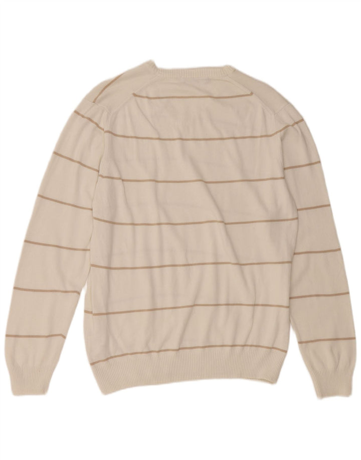 Suéter masculino ZARA com decote em V, grande algodão listrado branco
