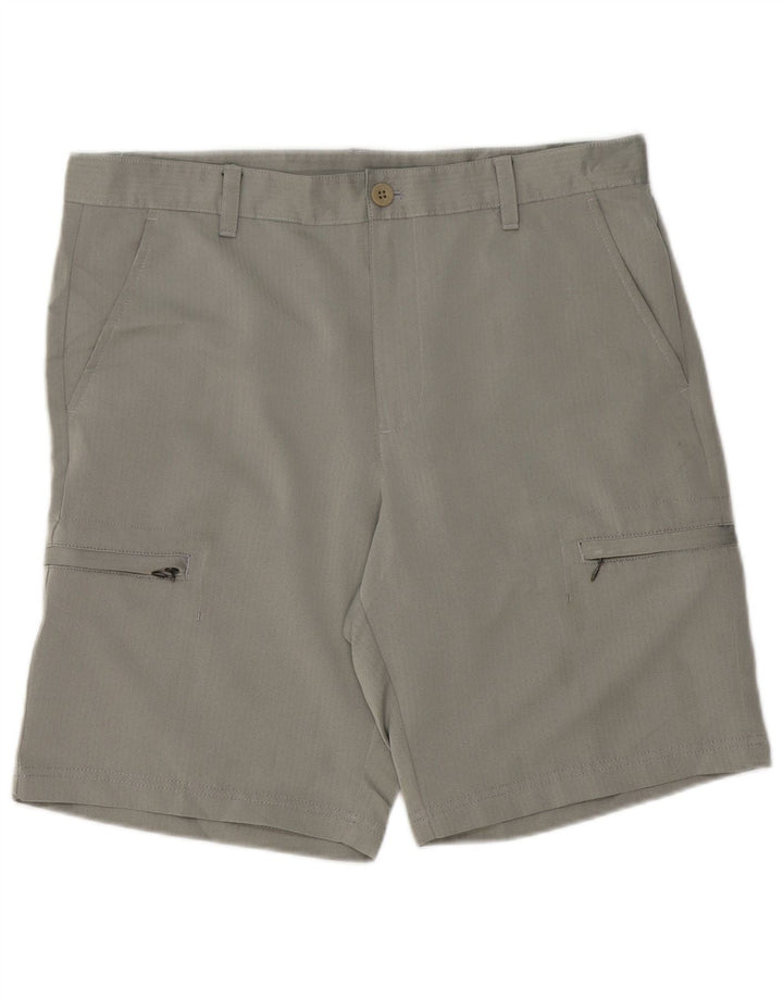 IZOD Mens Golf Cargo Shorts W36 Grande Poliéster Espinha de Peixe Cinza
