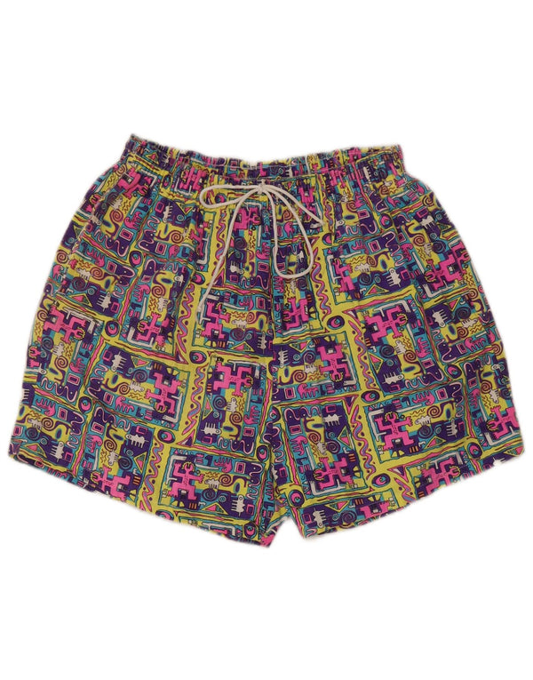 Shorts de cintura alta feminino vintage pequeno W27 algodão patchwork multicolorido