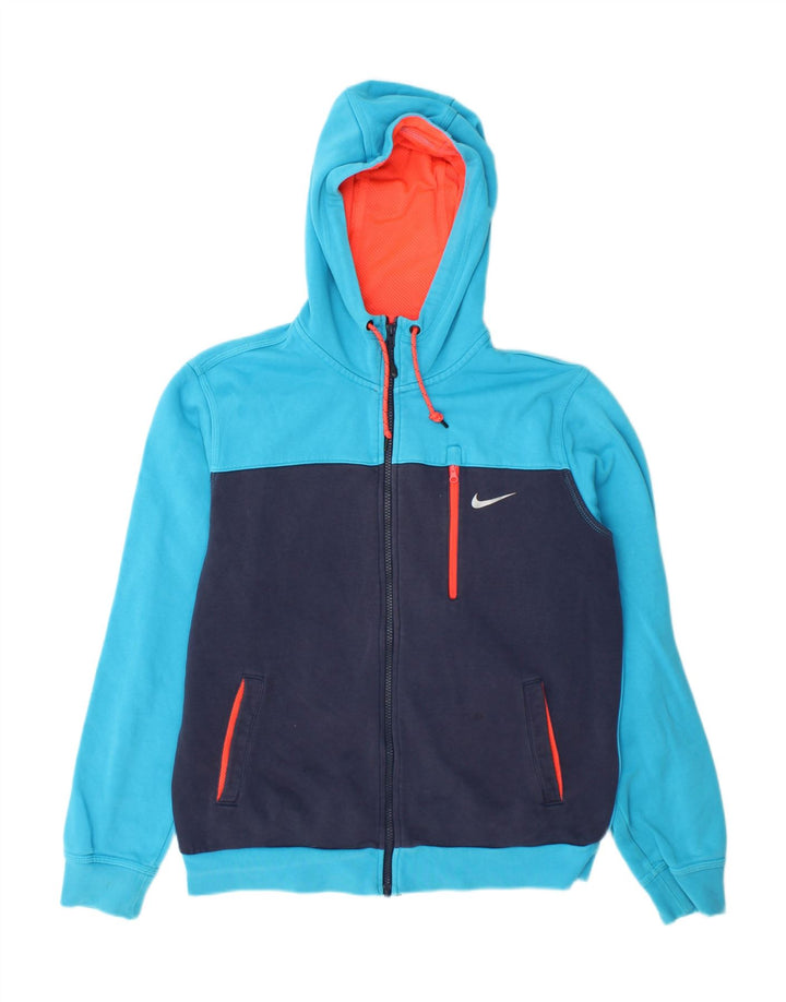 Suéter masculino Nike com capuz e zíper azul médio algodão colorblock