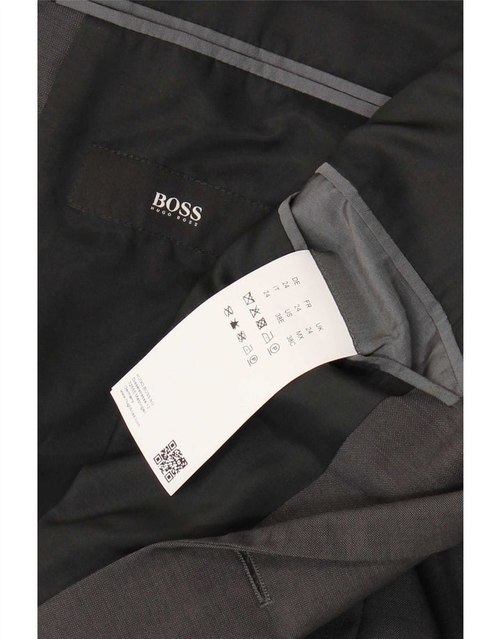 Jaqueta blazer masculina Hugo Boss com 2 botões Reino Unido 36 pequena lã virgem cinza