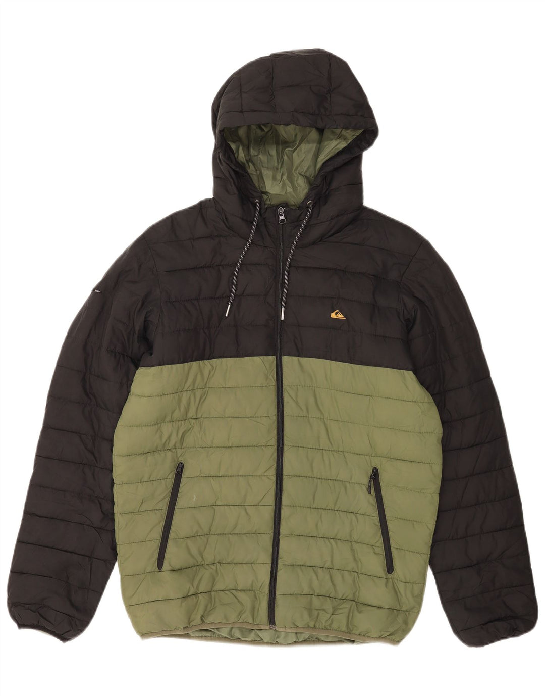 Jaqueta masculina acolchoada com capuz Quiksilver Reino Unido 38 bloco colorido verde médio