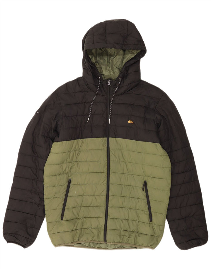 Jaqueta masculina acolchoada com capuz Quiksilver Reino Unido 38 bloco colorido verde médio
