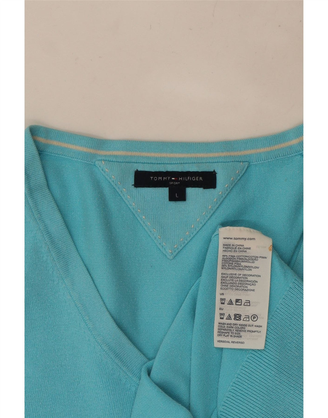 Suéter feminino TOMMY HILFIGER com decote em V Reino Unido 14 grande algodão azul