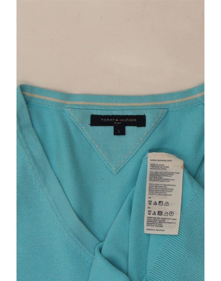 Suéter feminino TOMMY HILFIGER com decote em V Reino Unido 14 grande algodão azul
