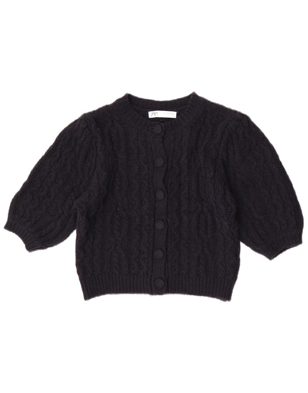 Suéter cardigã feminino Zara crop manga curta Reino Unido 12 médio azul marinho