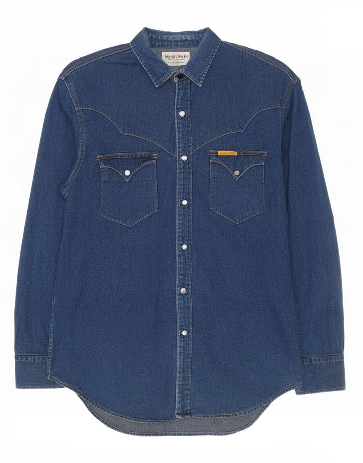 Camisa jeans masculina Edwin de algodão azul marinho médio