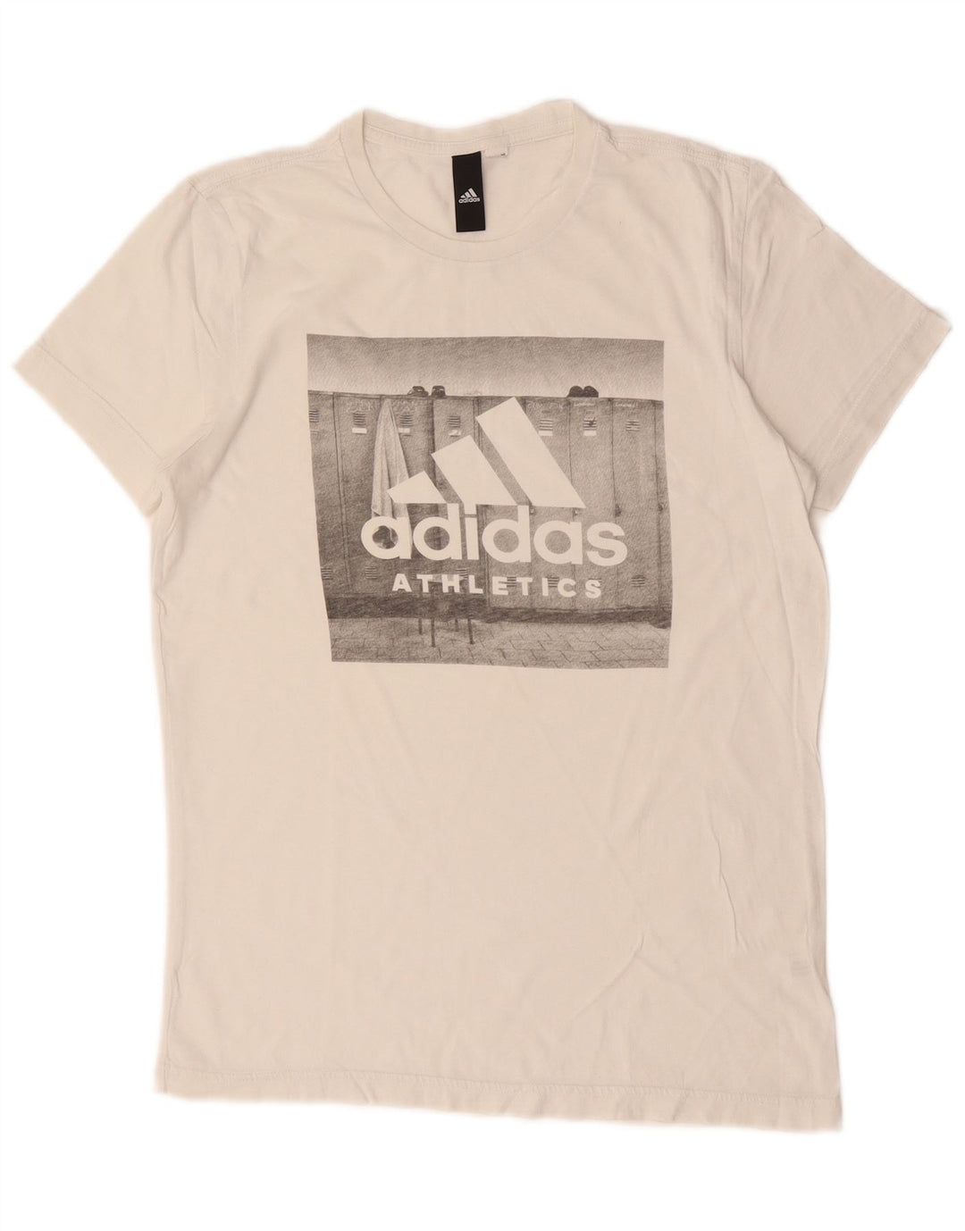 Adidas Mens Graphic T-Shirt Top Pequeno Algodão Branco