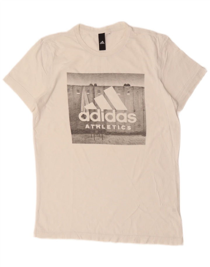 Adidas Mens Graphic T-Shirt Top Pequeno Algodão Branco