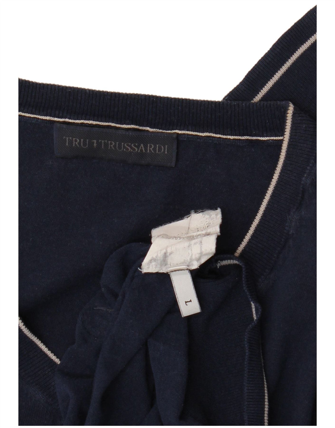 Suéter masculino Trussardi com decote em V grande azul marinho