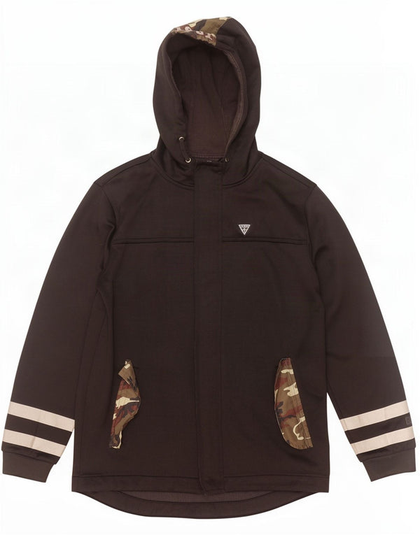 Suéter Guess Boys com capuz e zíper 13-14 anos algodão camuflado preto