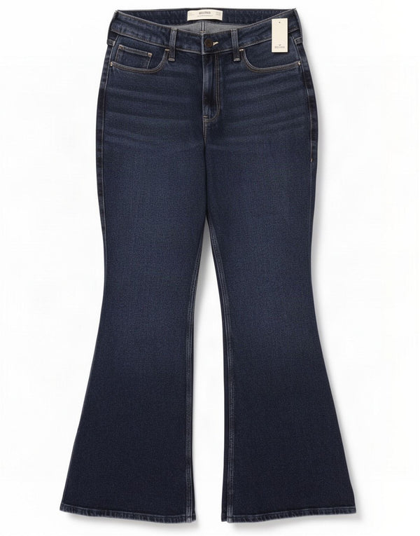 Hollister feminino curvilíneo cintura alta queimado jeans W30 L32 algodão azul marinho