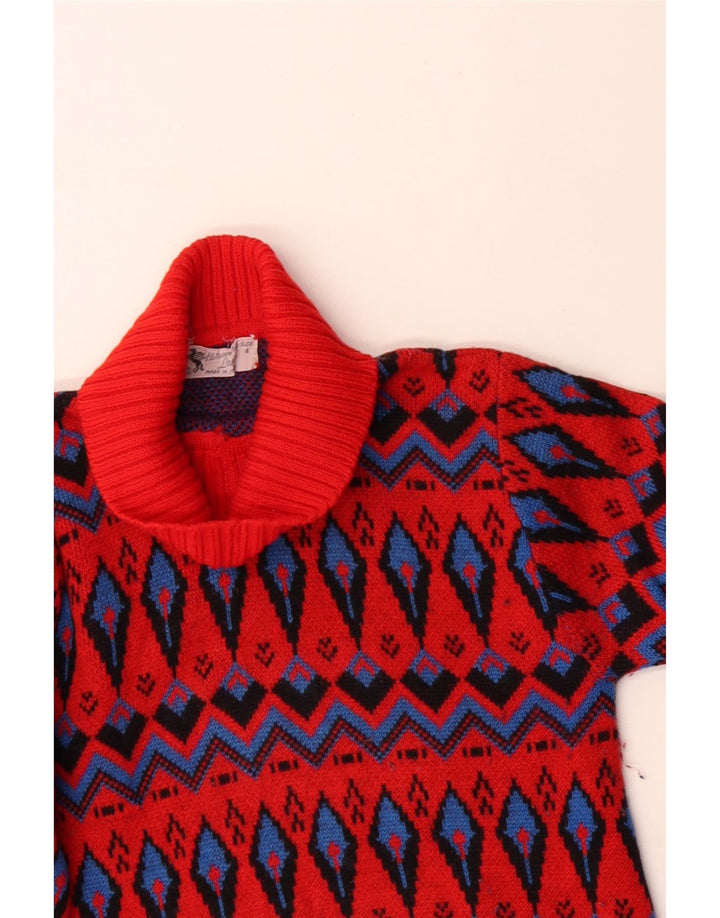 Suéter feminino vintage com gola redonda tamanho 4 pequeno vermelho Fair Isle Wool