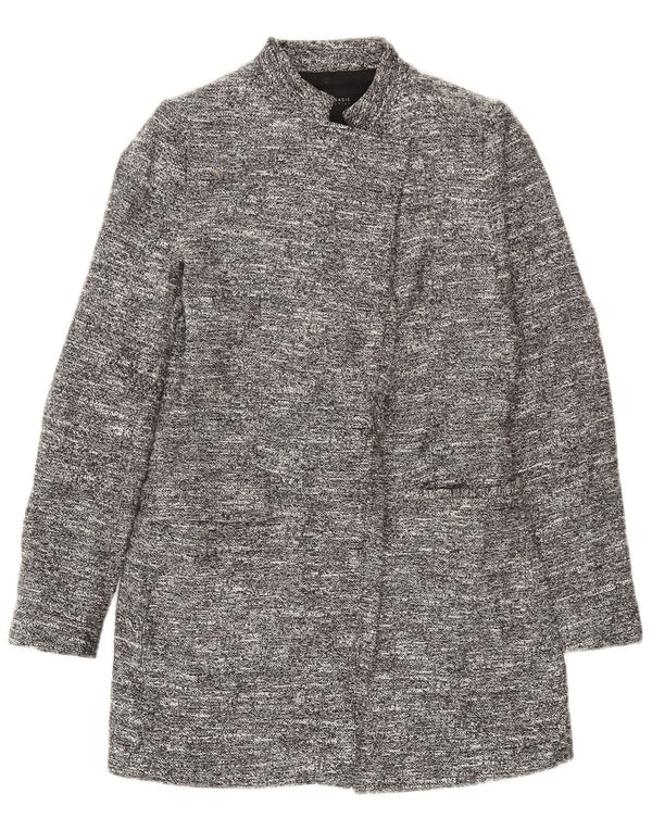 Zara Womens Longline Blazer Jacket UK 12 Medium Grey Flecked Acetate