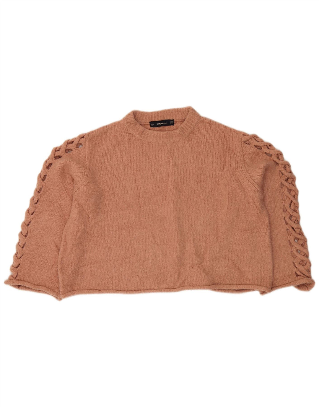 Zara Suéter feminino cropped com gola redonda Reino Unido 12 poliéster laranja médio