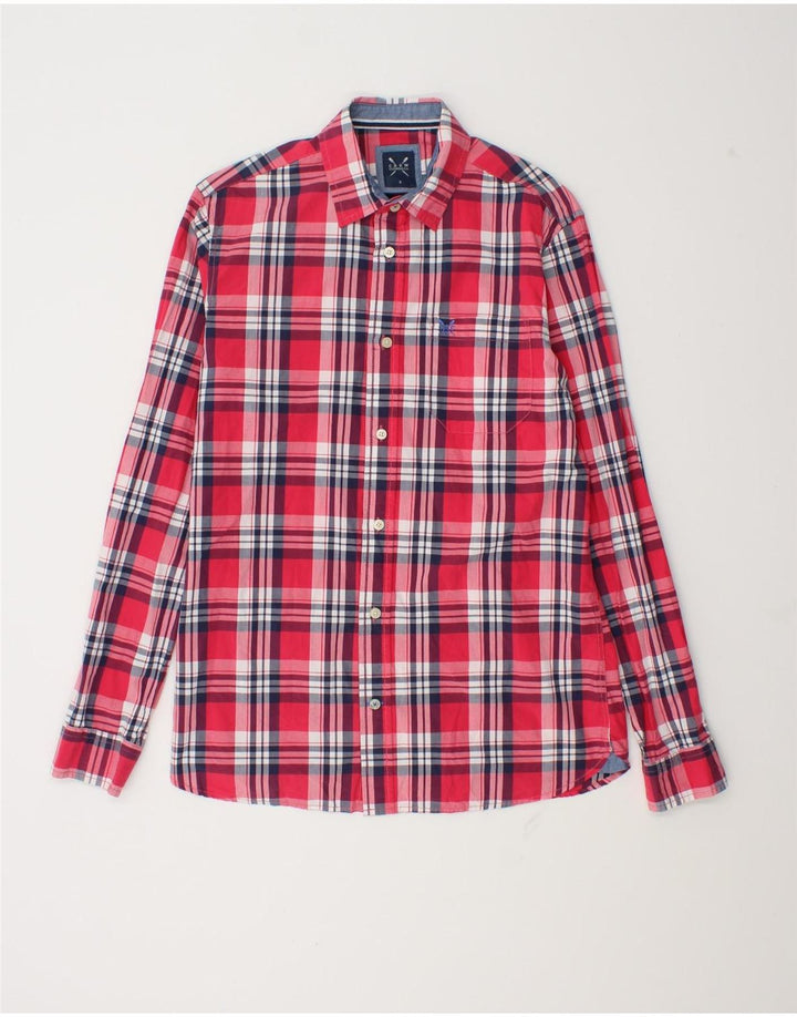Crew Clothing Mens Camisa Slim Fit Pequeno Algodão Xadrez Vermelho