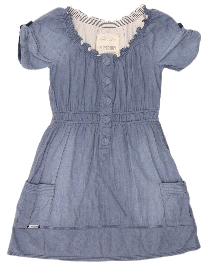 Vestido feminino Superdry A-Line UK 14 algodão azul médio