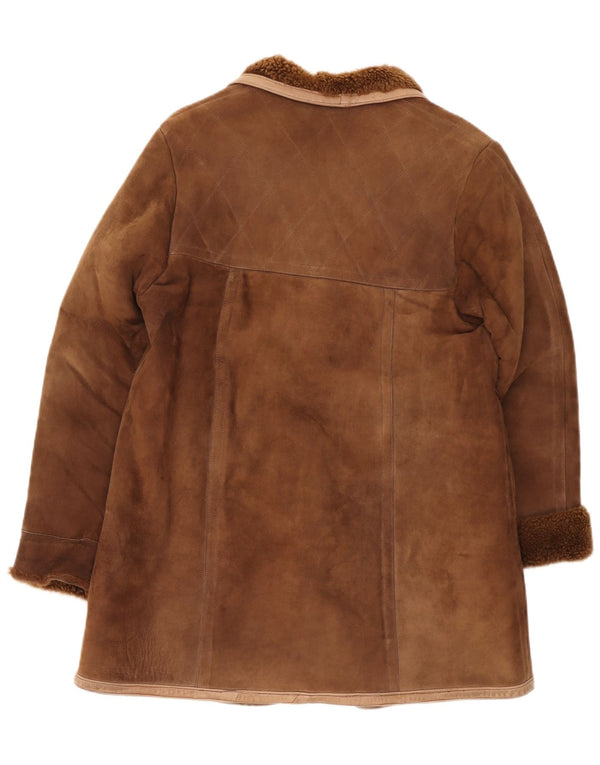 Casaco feminino vintage de shearling UK 12 marrom médio