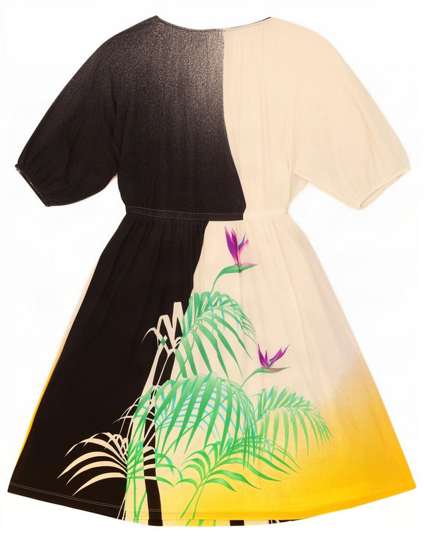 Vestido feminino vintage evasê UK 12 acetato floral médio multicolorido