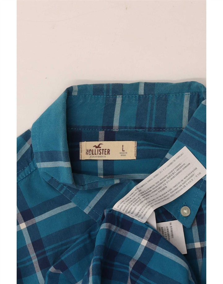 Camisa masculina Hollister grande algodão xadrez azul