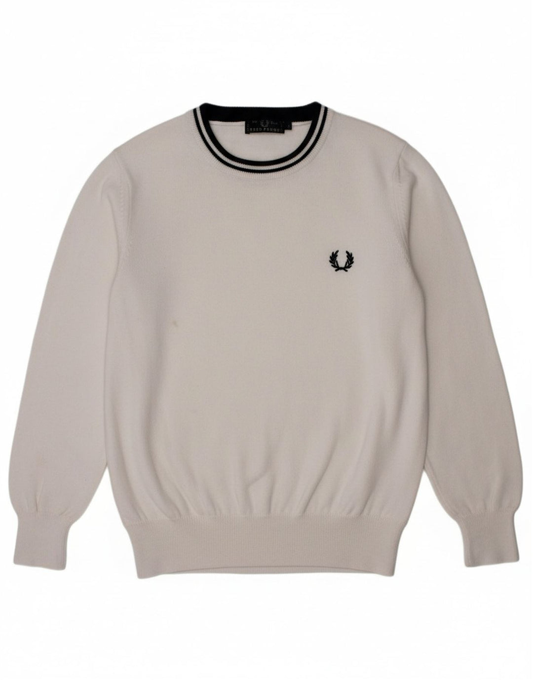 FRED PERRY Suéter masculino com gola redonda, 7 a 8 anos, algodão branco