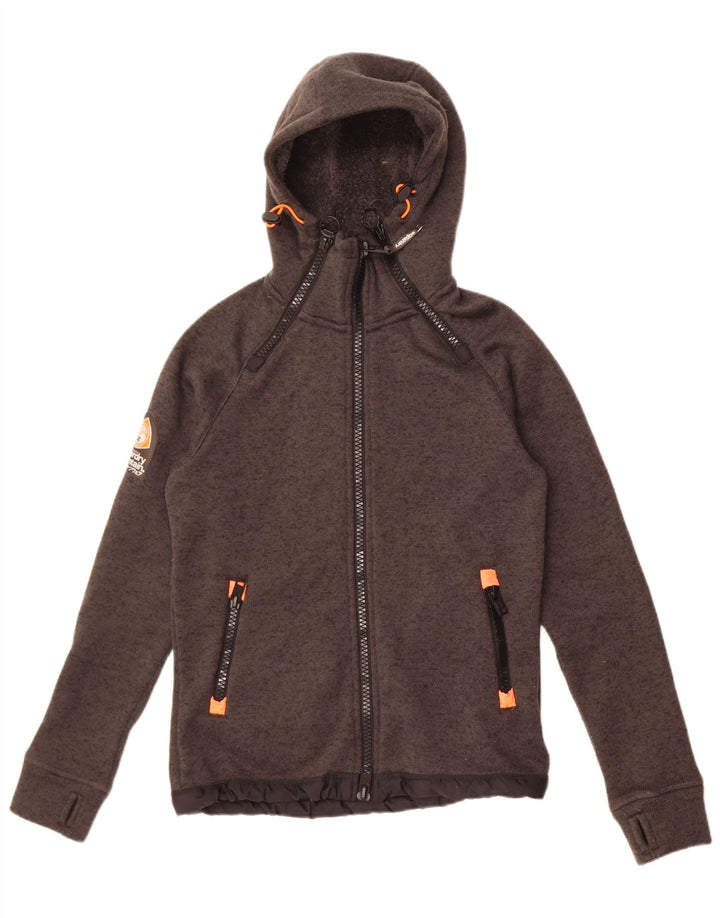 Jaqueta bomber de malha com capuz masculina Superdry Reino Unido 36 poliéster manchado cinza pequeno