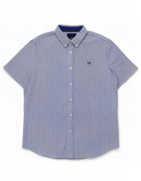 Camisa masculina de manga curta Crew Clothing linho listrado azul grande