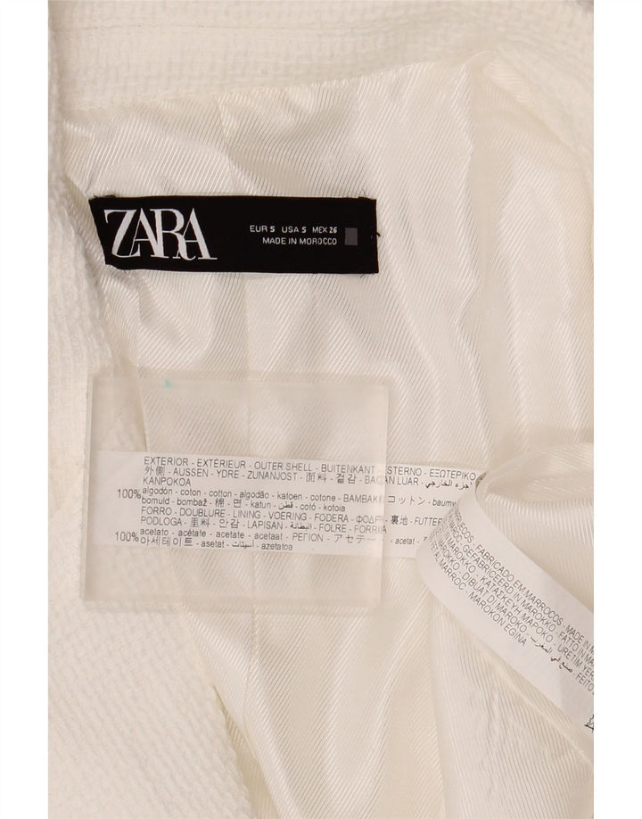 Jaqueta blazer feminina Zara com peito duplo Reino Unido 10 algodão branco pequeno