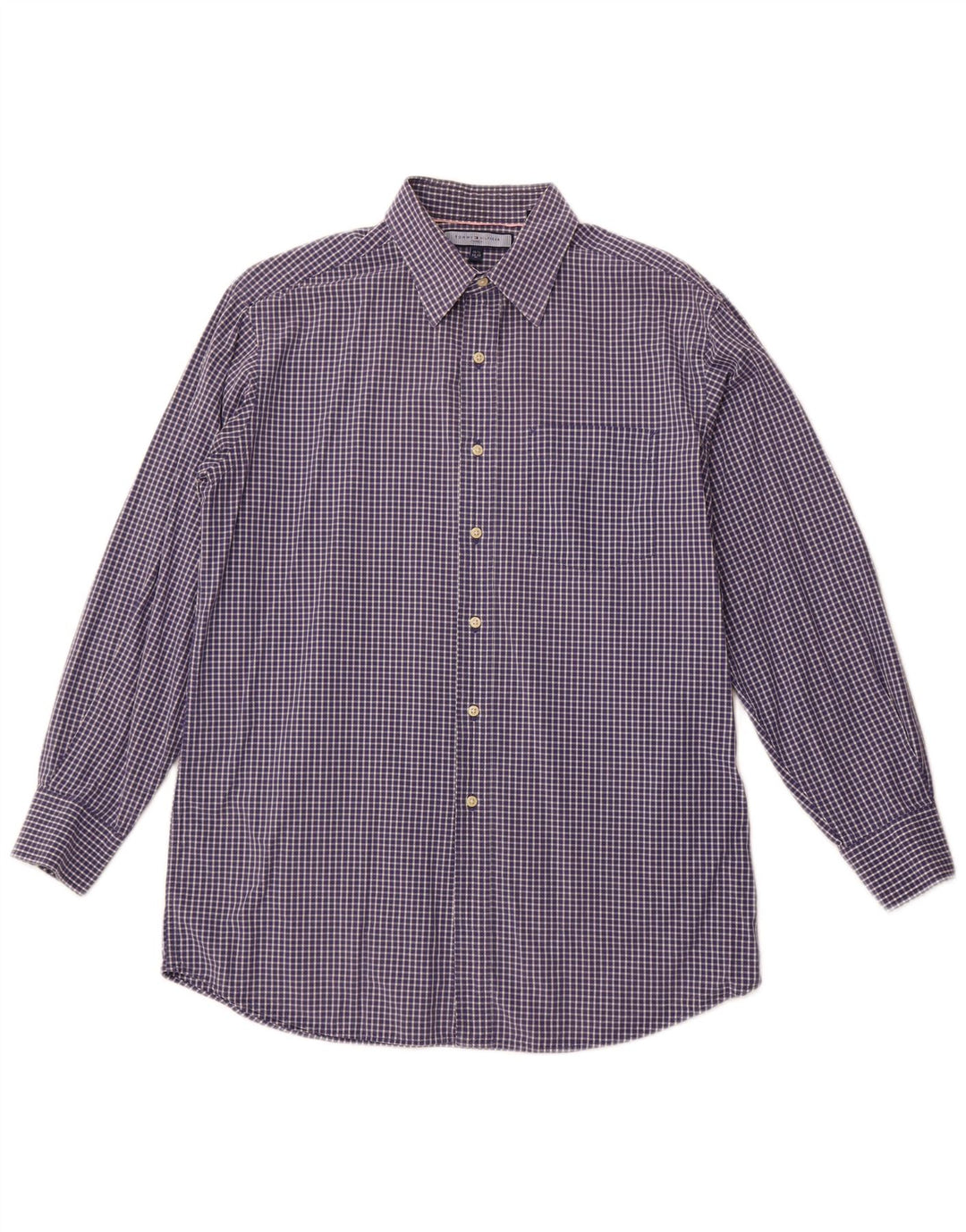 Camisa xadrez masculina TOMMY HILFIGER tamanho 15 1/2 algodão azul marinho médio