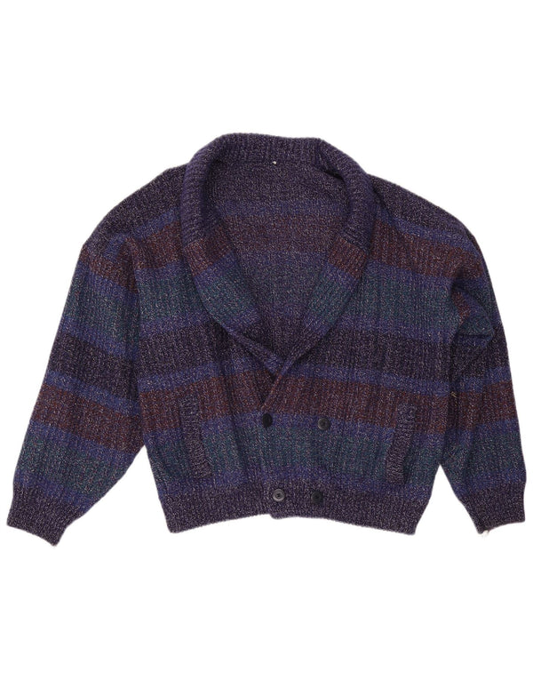 Suéter cardigã masculino vintage IT 52 grande lã manchada multicolorida