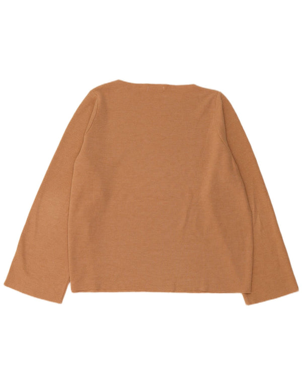 Zara Womens Oversized Top Manga Longa Reino Unido 16 Grande Algodão Marrom