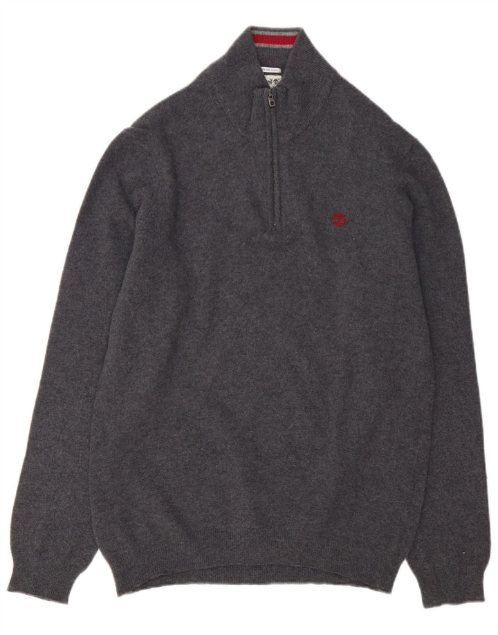 Suéter masculino Timberland com zíper e gola grande lã Merino cinza