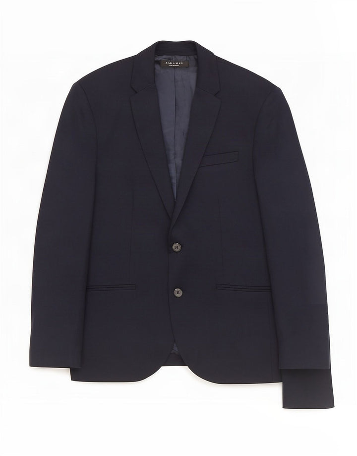 Jaqueta blazer masculina Zara com 2 botões Reino Unido 38 poliéster azul marinho médio