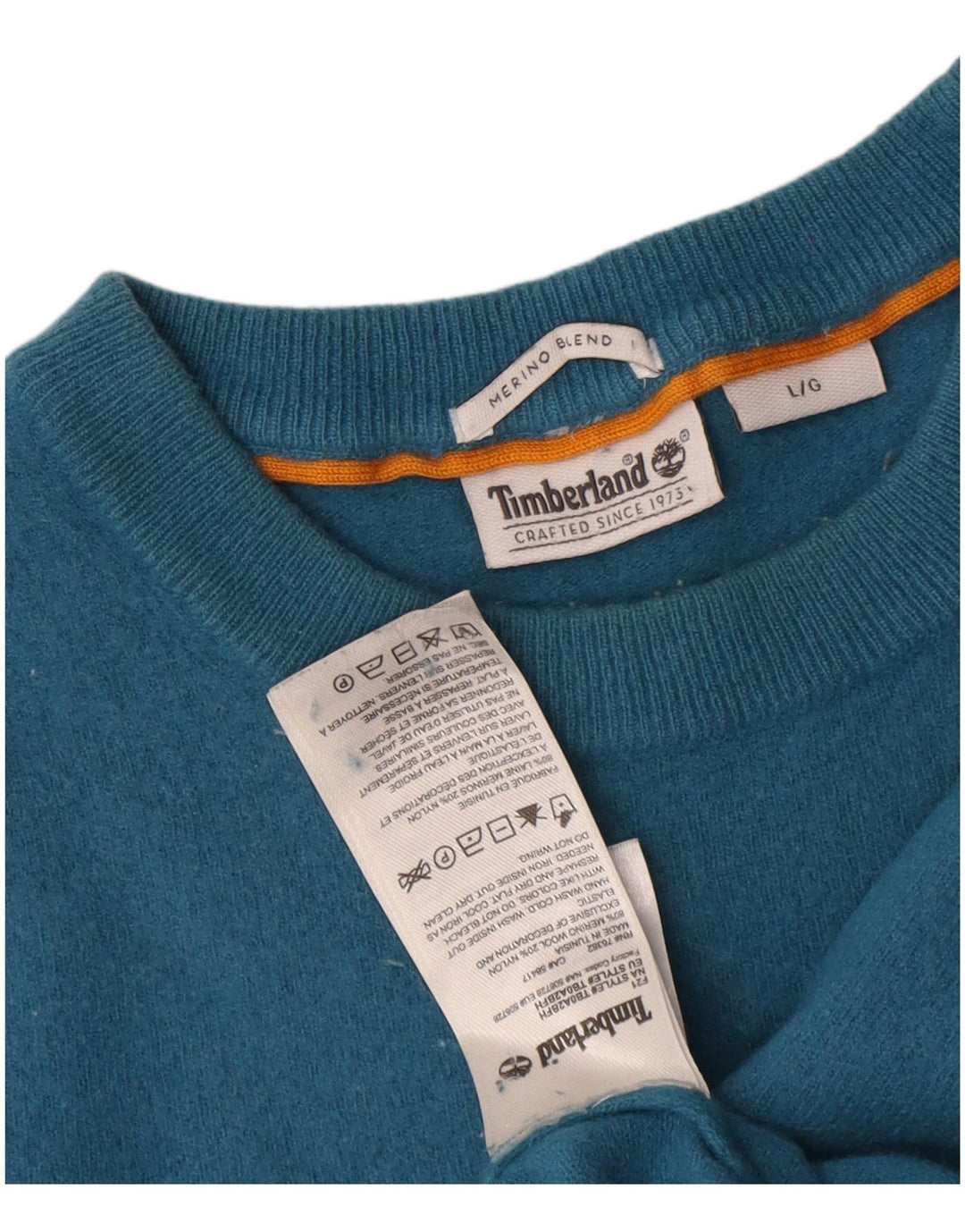 Suéter feminino Timberland com gola redonda UK 16 grande lã azul