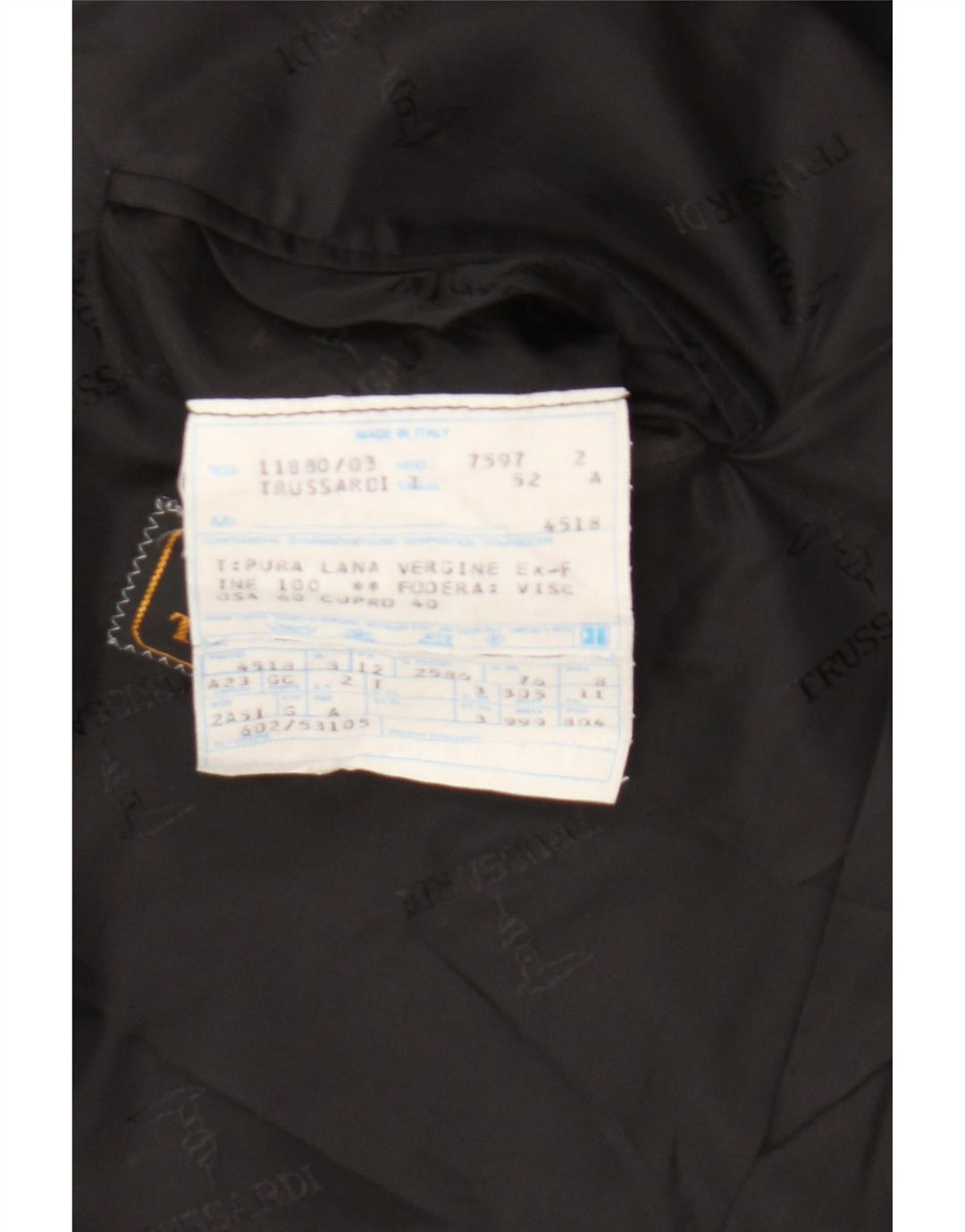 Jaqueta blazer masculina Trussardi com peito duplo IT 52 XL lã virgem preta