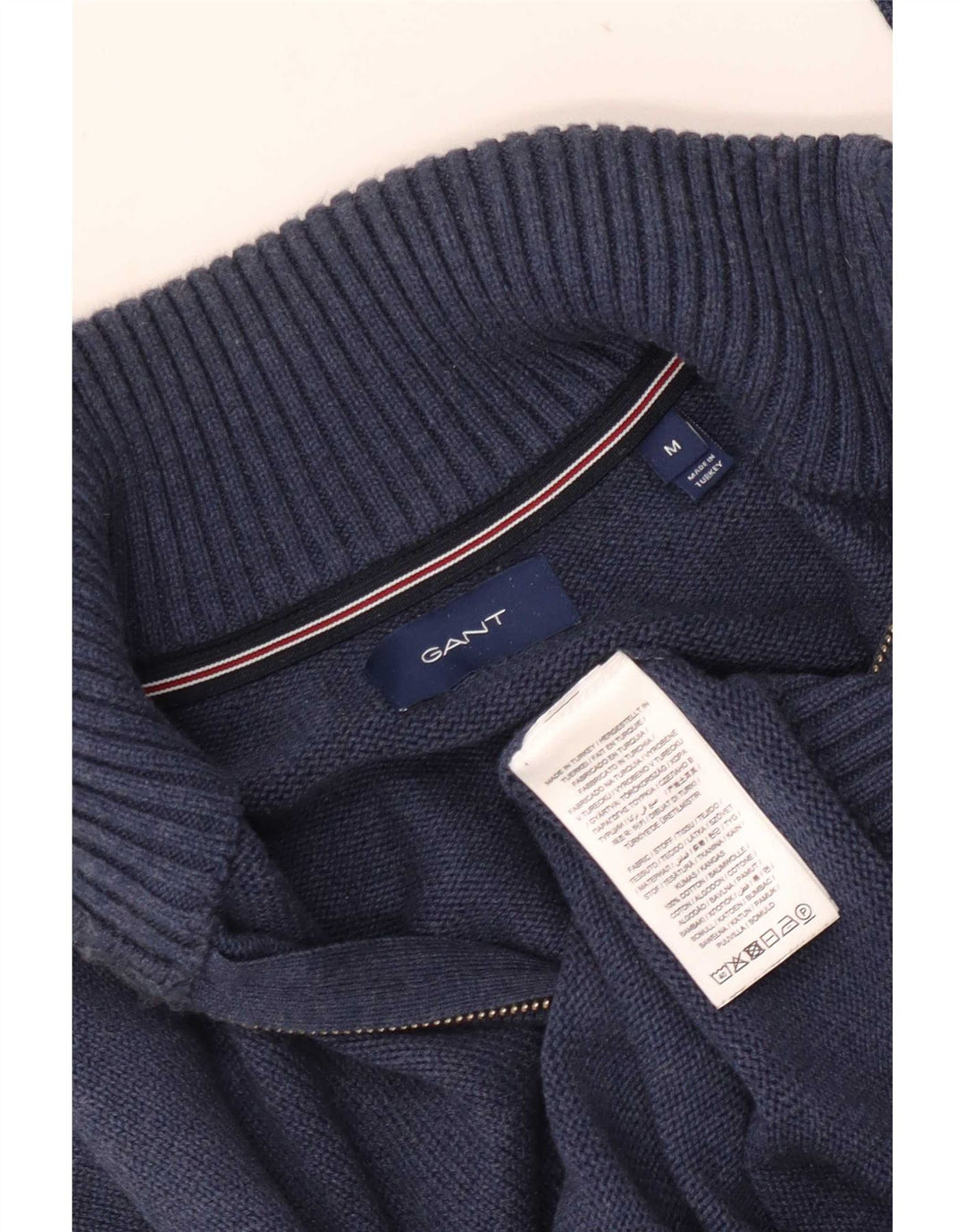 Suéter masculino Gant com zíper e gola alta de algodão azul marinho médio