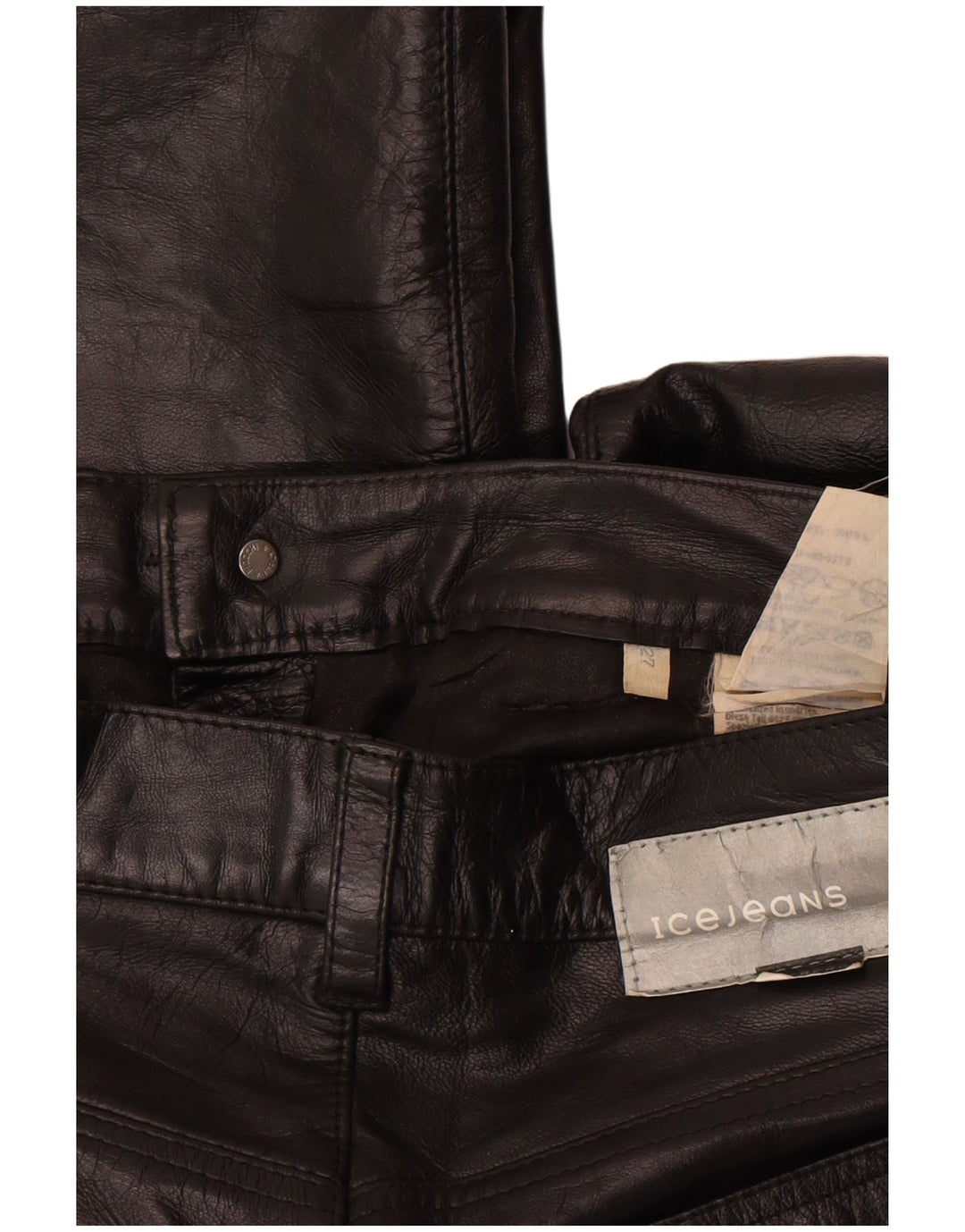 Calça feminina de couro Iceberg Bootcut W27 L29 couro preto