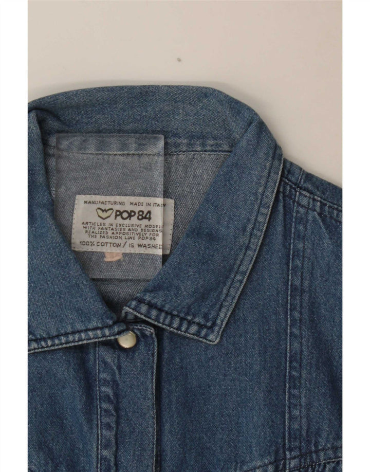 Camisa jeans oversized feminina POP 84 Reino Unido 14 algodão azul médio