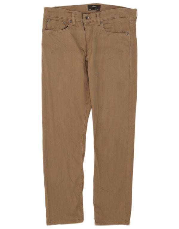 Marks & Spencer Mens Slim Fit Casual Trousers W34 L29 Beige Cotton