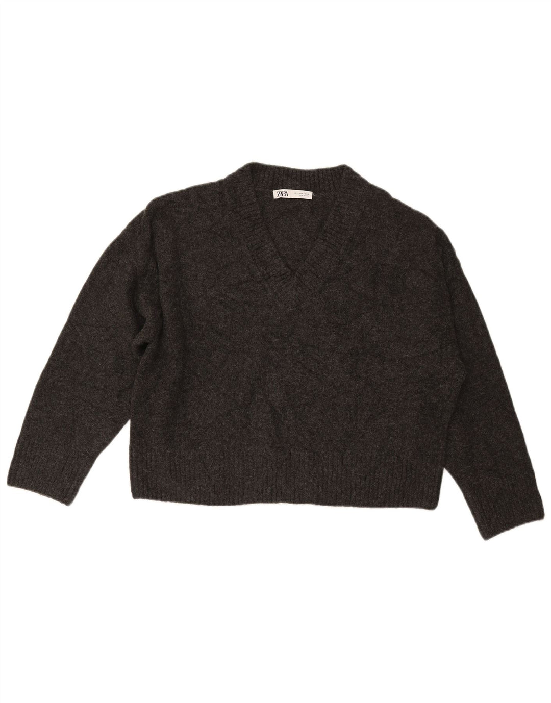 ZARA Suéter feminino oversized com decote em V Reino Unido 10 pequeno cinza