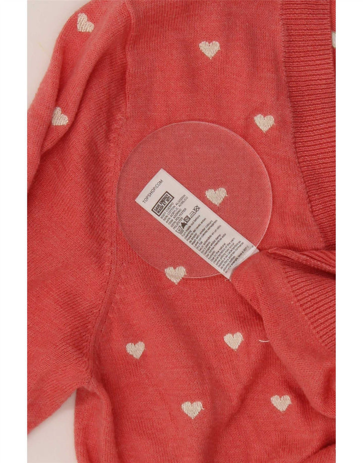 Suéter cardigã feminino Topshop com padrão abstrato Reino Unido 12 coração rosa médio
