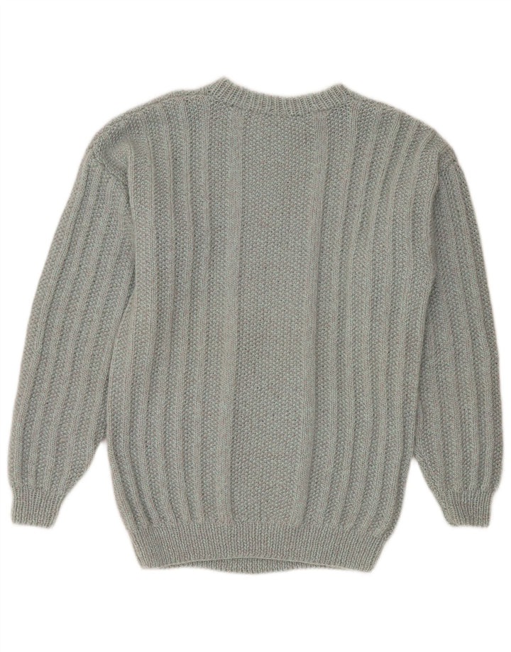 Suéter vintage masculino com gola redonda cinza médio