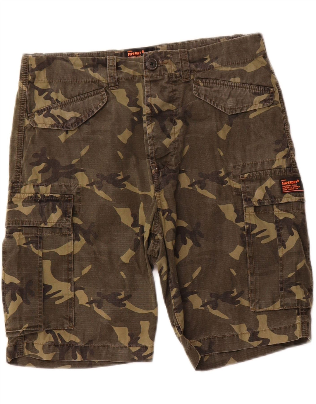 Shorts cargo masculino Superdry W30 algodão camuflado médio cáqui