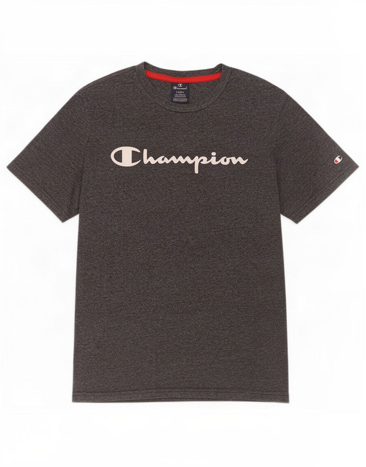 Camiseta masculina estampada Champion grande cinza manchado