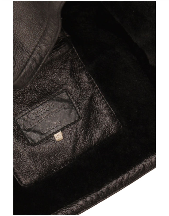 Jaqueta masculina vintage de shearling IT 46 pequena shearling preta