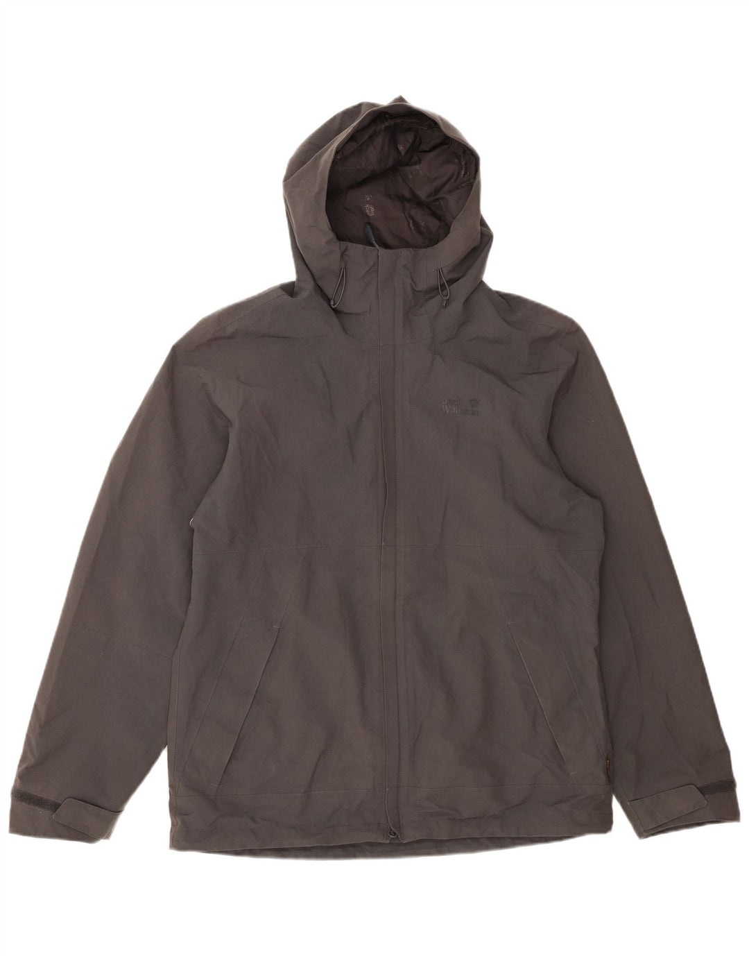 Jaqueta corta-vento masculina JACK WOLFSKIN com capuz Reino Unido 40 poliéster cinza médio