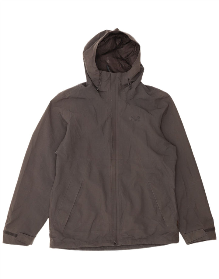 Jaqueta corta-vento masculina JACK WOLFSKIN com capuz Reino Unido 40 poliéster cinza médio