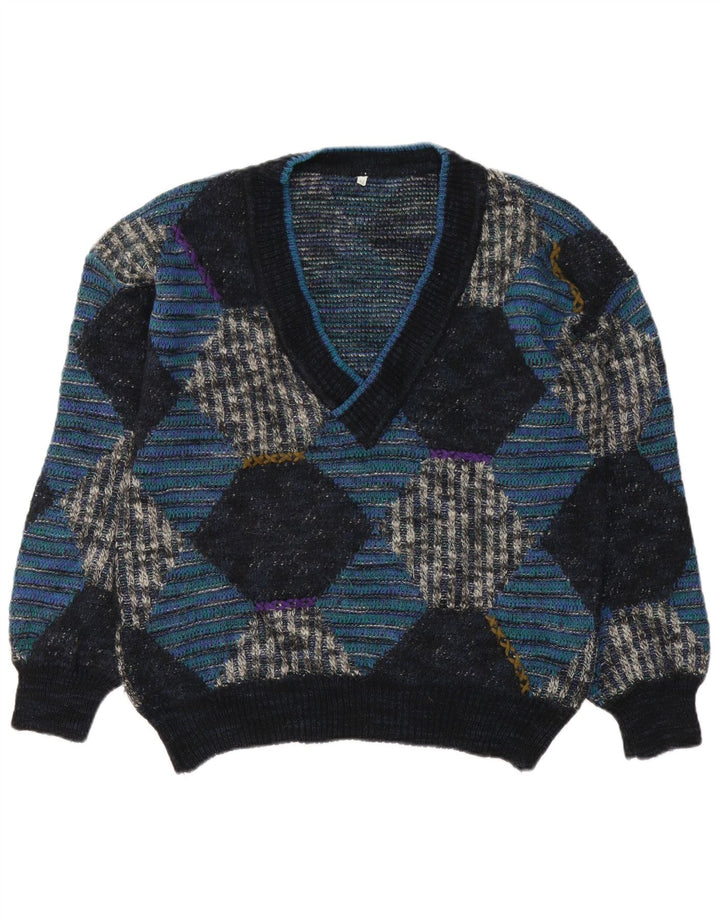 Suéter masculino vintage com decote em V IT 48 Azul Médio Argyle/Lã Diamante