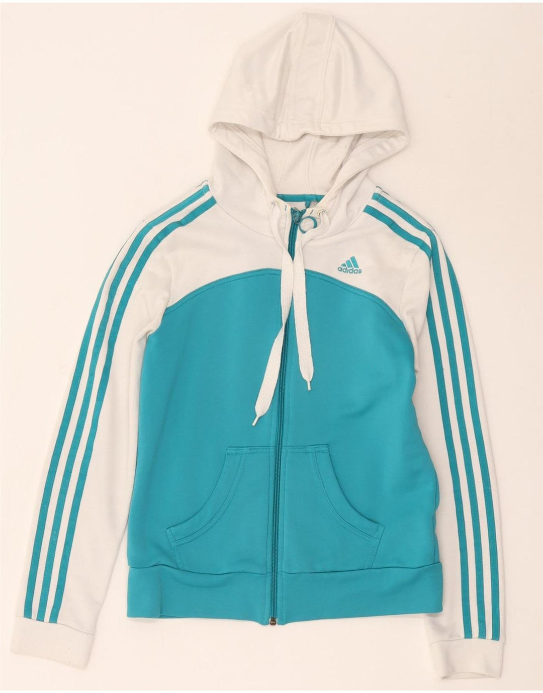 Suéter adidas feminino com capuz e zíper UK 12 médio branco colorblock poliéster